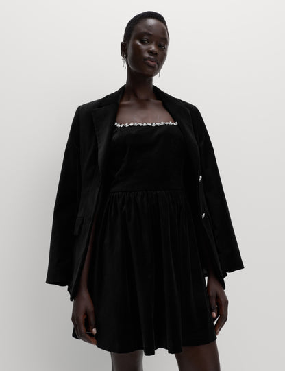 Cotton Rich Velvet Embellished Mini Skater Dress