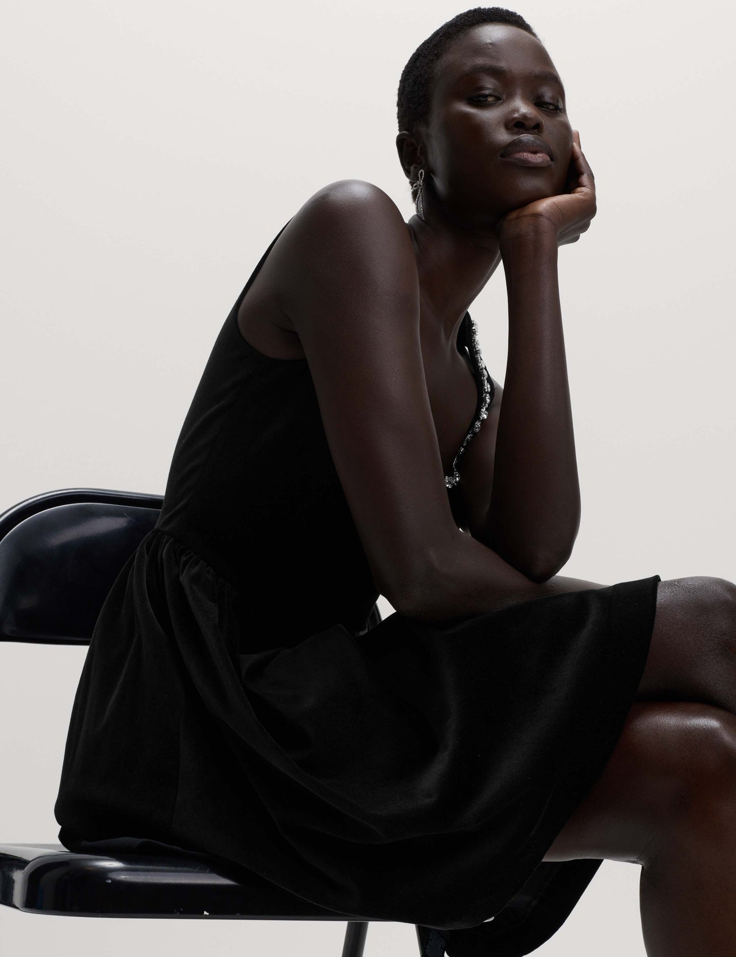 Cotton Rich Velvet Embellished Mini Skater Dress