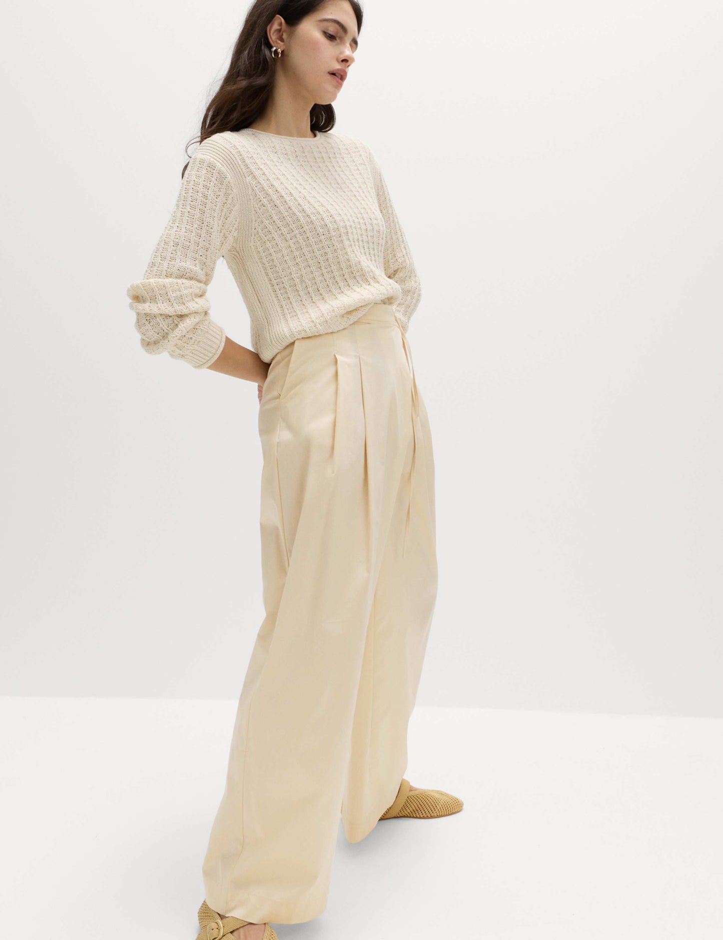 Cotton Rich Wrap Tie Wide Leg Trousers