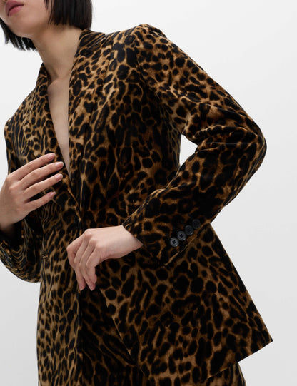Cotton Velvet Leopard Single Breasted Blazer