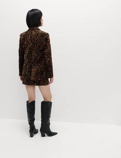 Cotton Velvet Leopard Single Breasted Blazer