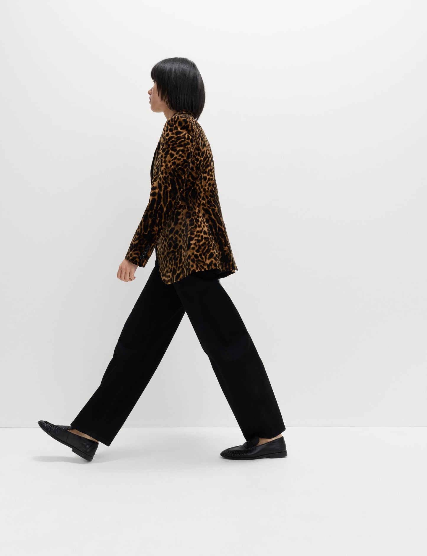 Cotton Velvet Leopard Single Breasted Blazer