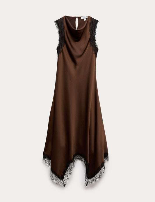 Cowl Neck Lace Detail Midi Slip Dress