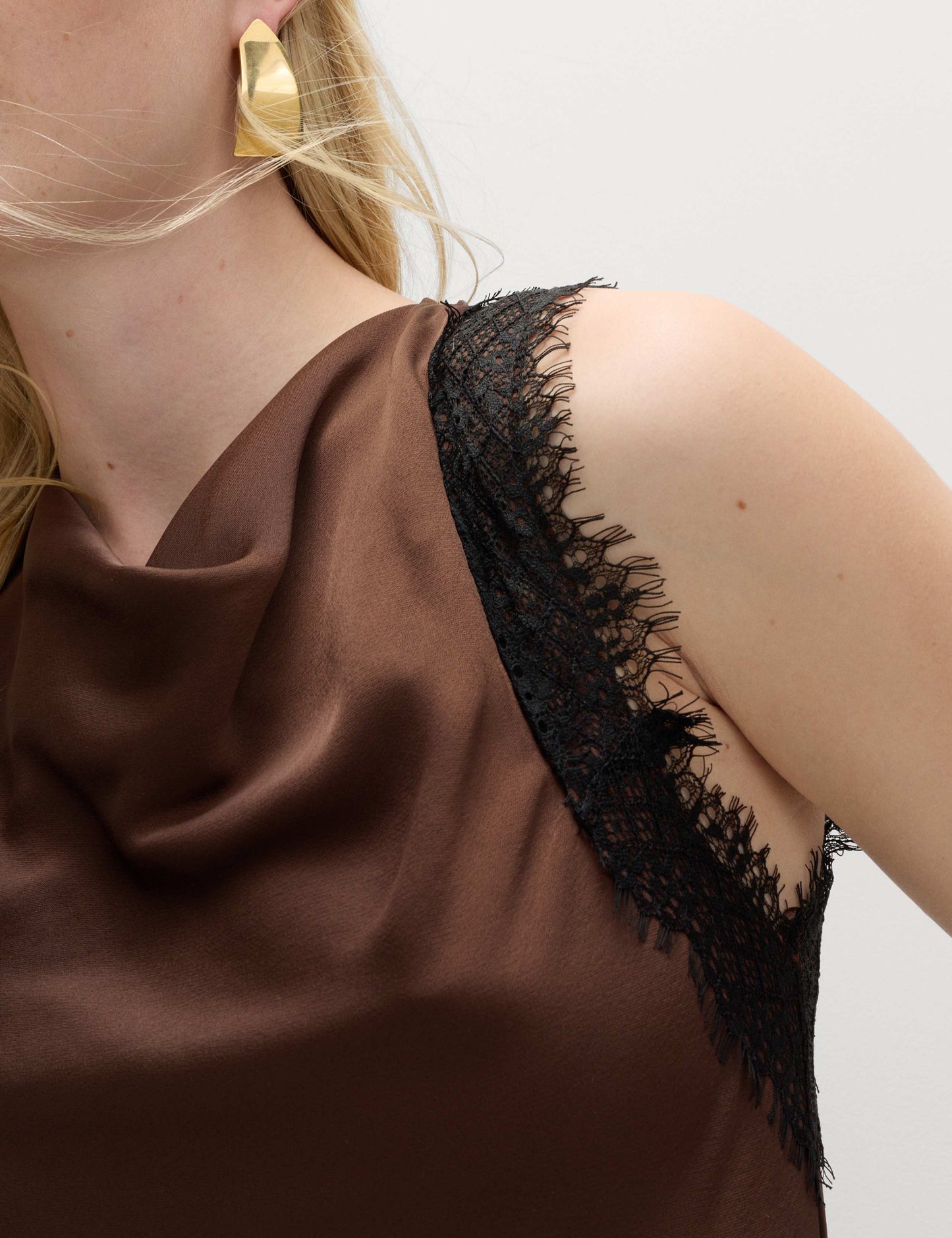 Cowl Neck Lace Detail Midi Slip Dress