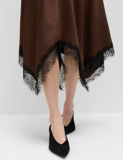 Cowl Neck Lace Detail Midi Slip Dress