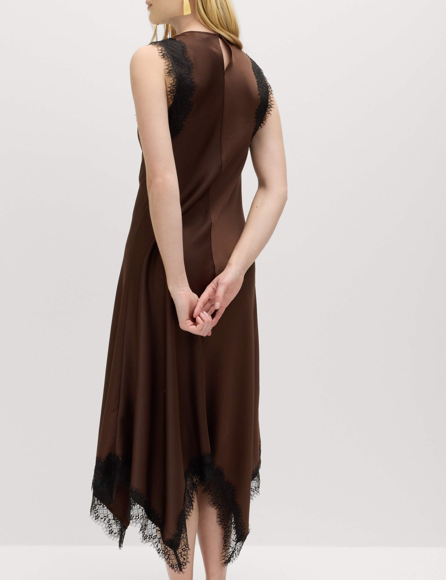 Cowl Neck Lace Detail Midi Slip Dress
