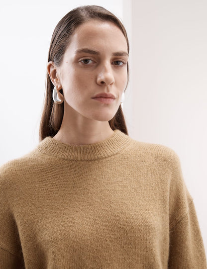 Crew Neck Cropped Jumper with Mohair