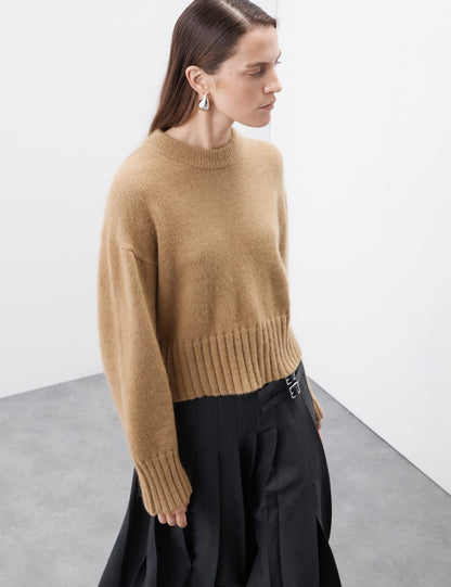 Crew Neck Cropped Jumper with Mohair