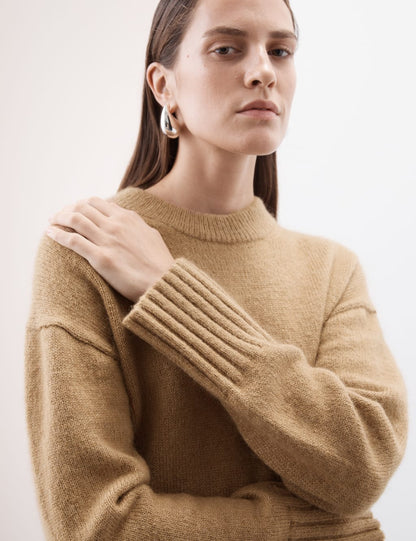 Crew Neck Cropped Jumper with Mohair