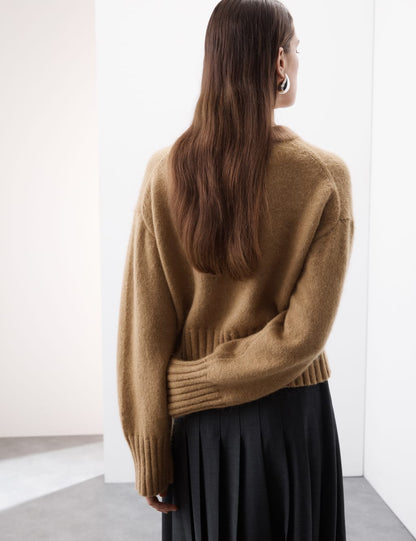 Crew Neck Cropped Jumper with Mohair