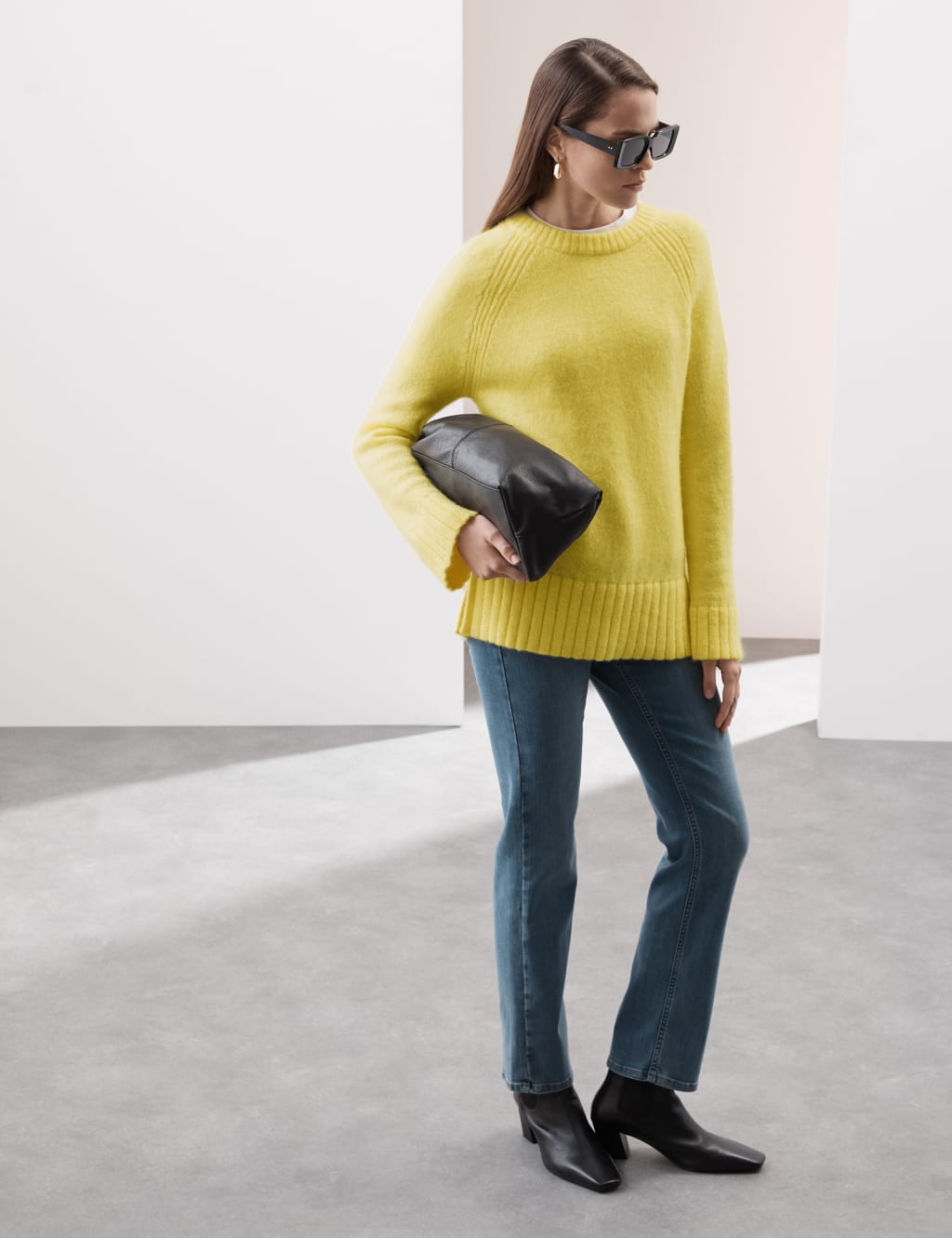 Crew Neck Longline Jumper with Mohair