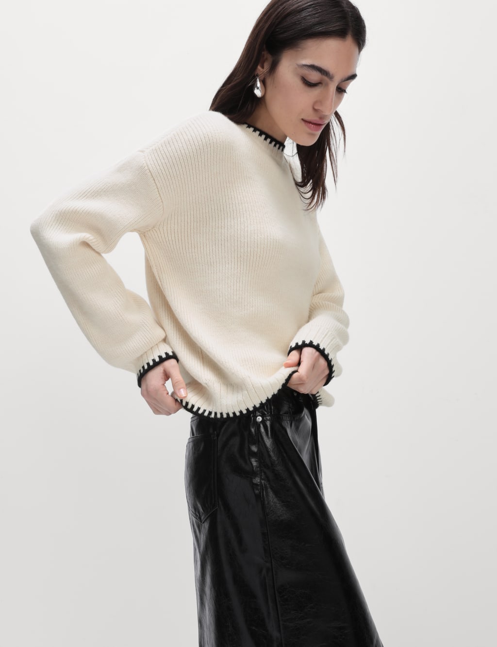 Crew Neck Whipstitch Relaxed Jumper