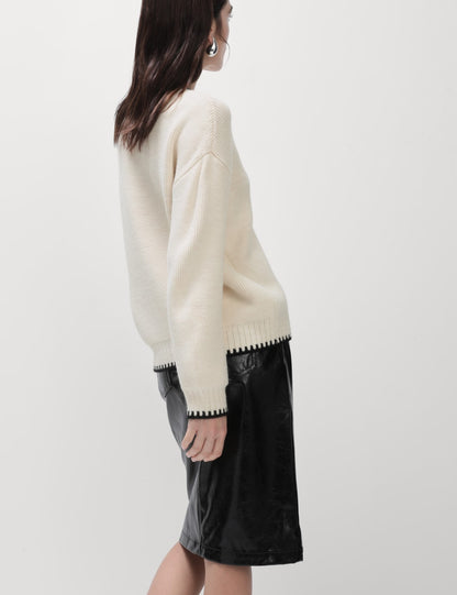 Crew Neck Whipstitch Relaxed Jumper