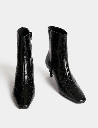 Croc Chisel Toe Kitten Heel Ankle Boots