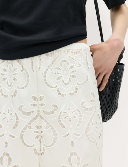 Cutwork Embroidered Straight Leg Trousers