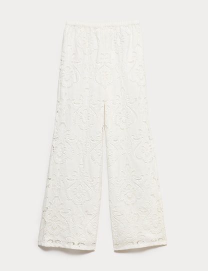 Cutwork Embroidered Straight Leg Trousers