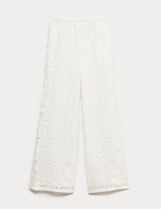 Cutwork Embroidered Straight Leg Trousers