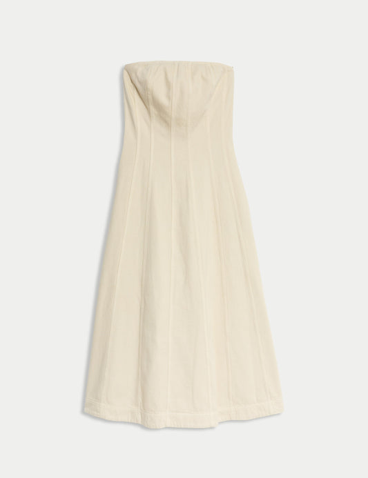 Denim Bandeau Midi Skater Dress