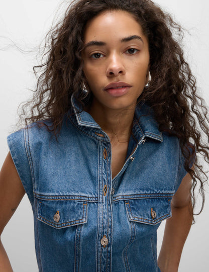 Denim Button Front Midi Utility Dress