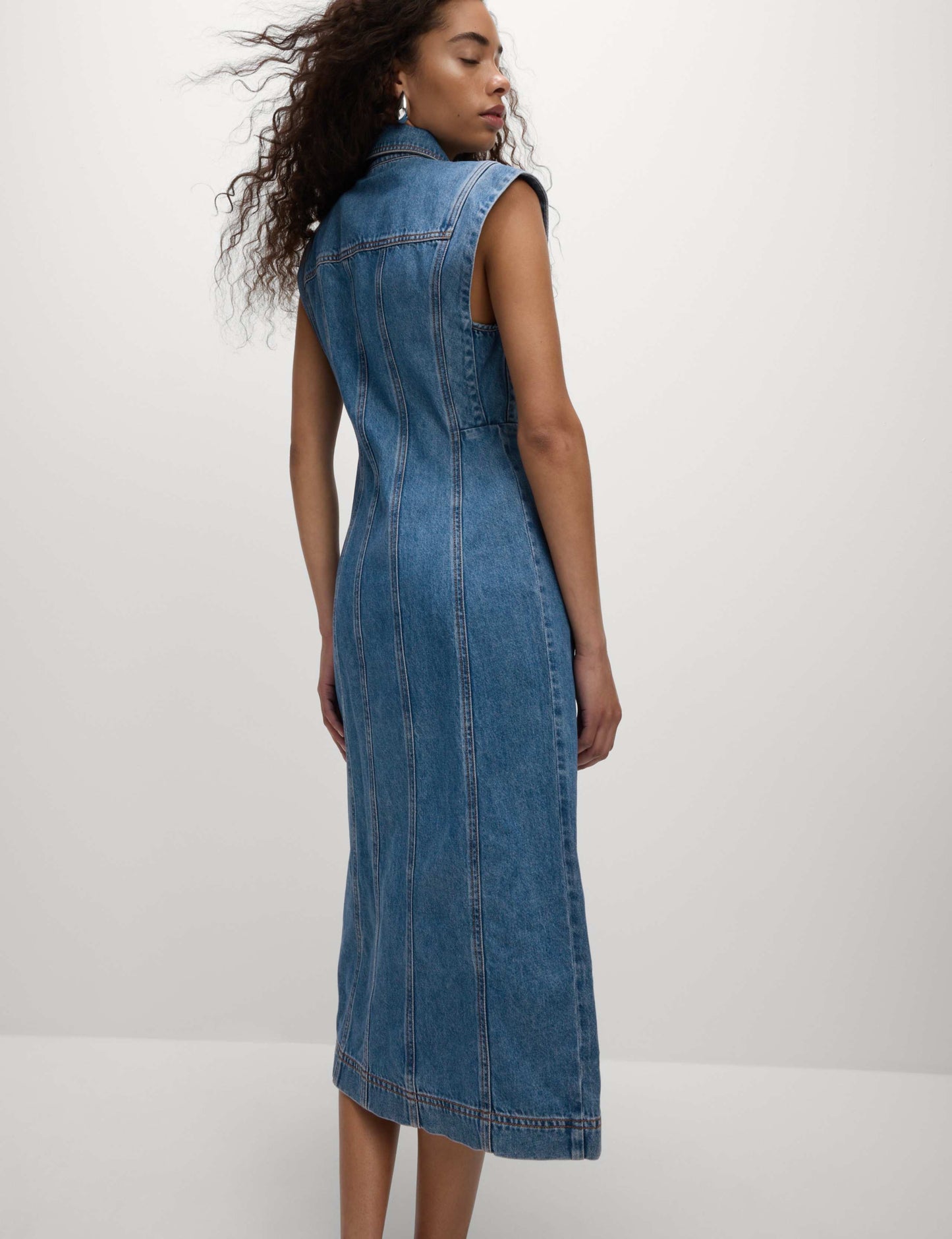 Denim Button Front Midi Utility Dress