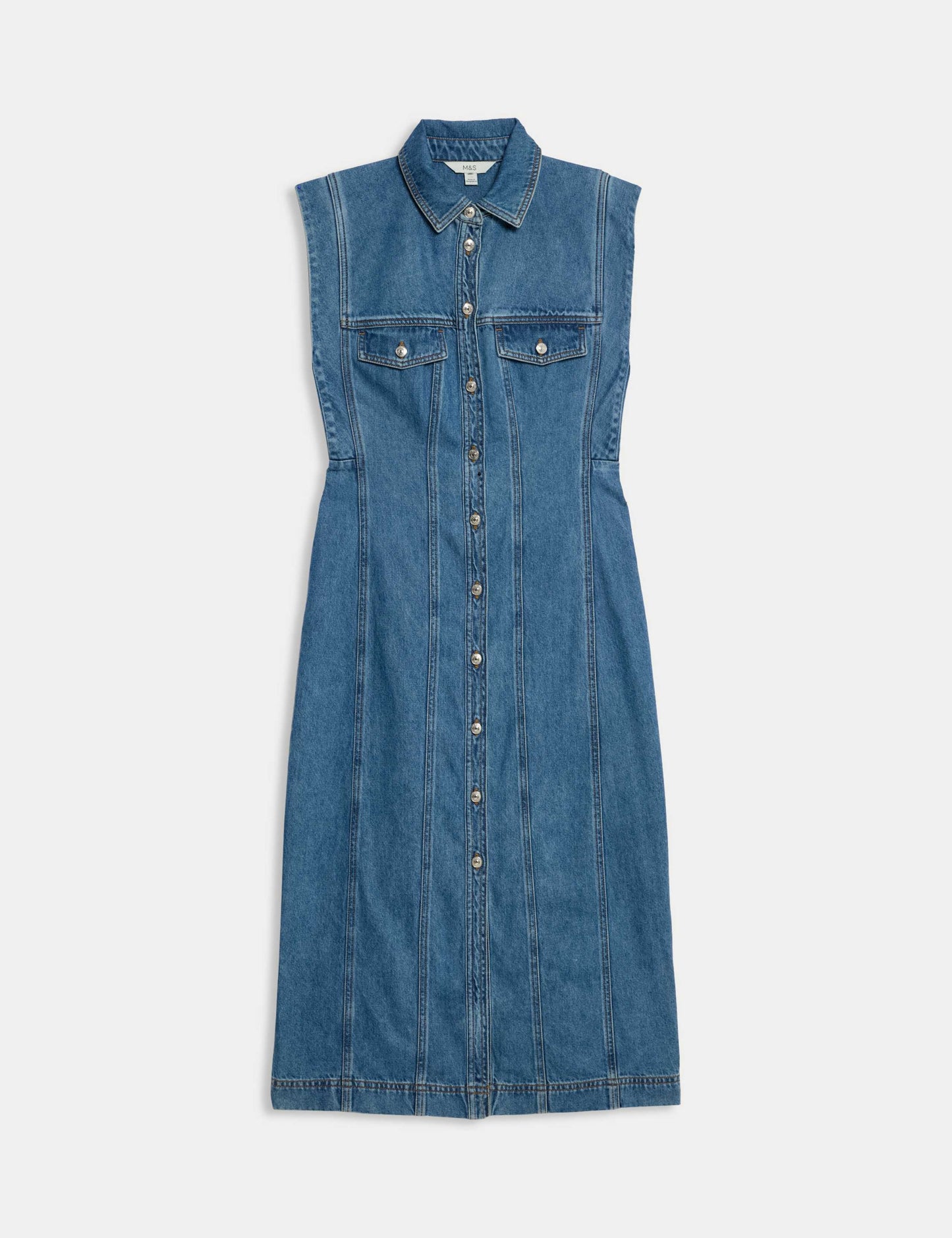 Denim Button Front Midi Utility Dress