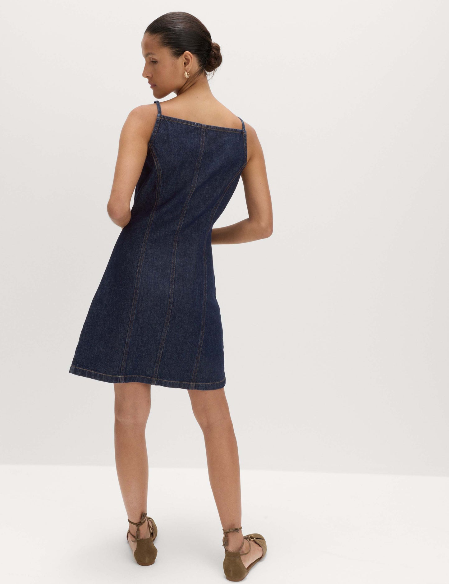 Denim Button Through Strappy Mini Shift Dress