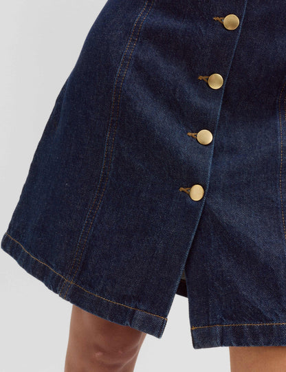 Denim Button Through Strappy Mini Shift Dress