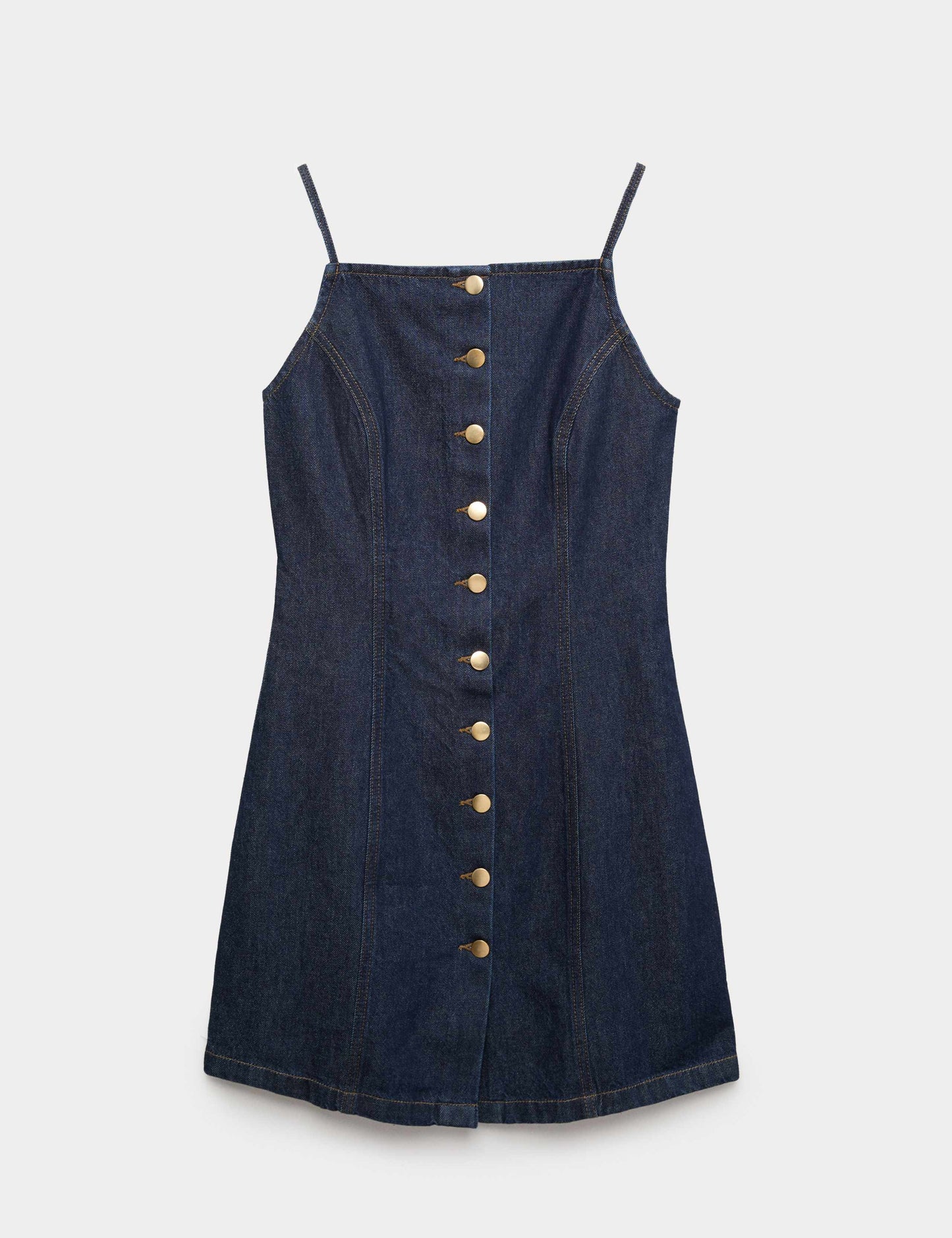 Denim Button Through Strappy Mini Shift Dress