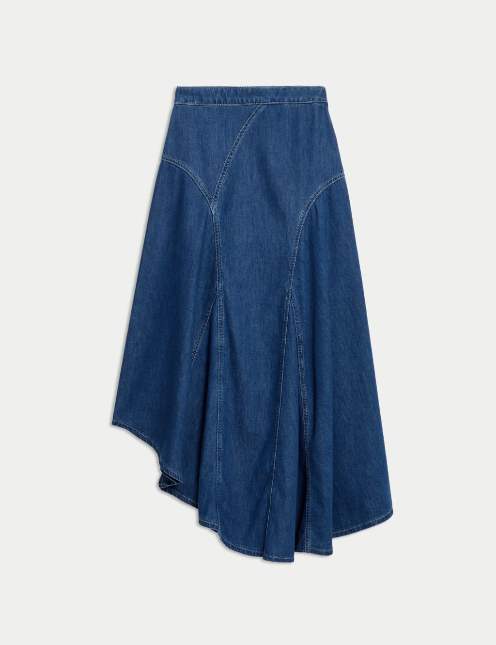 Denim High Waisted Maxi Asymmetric Skirt