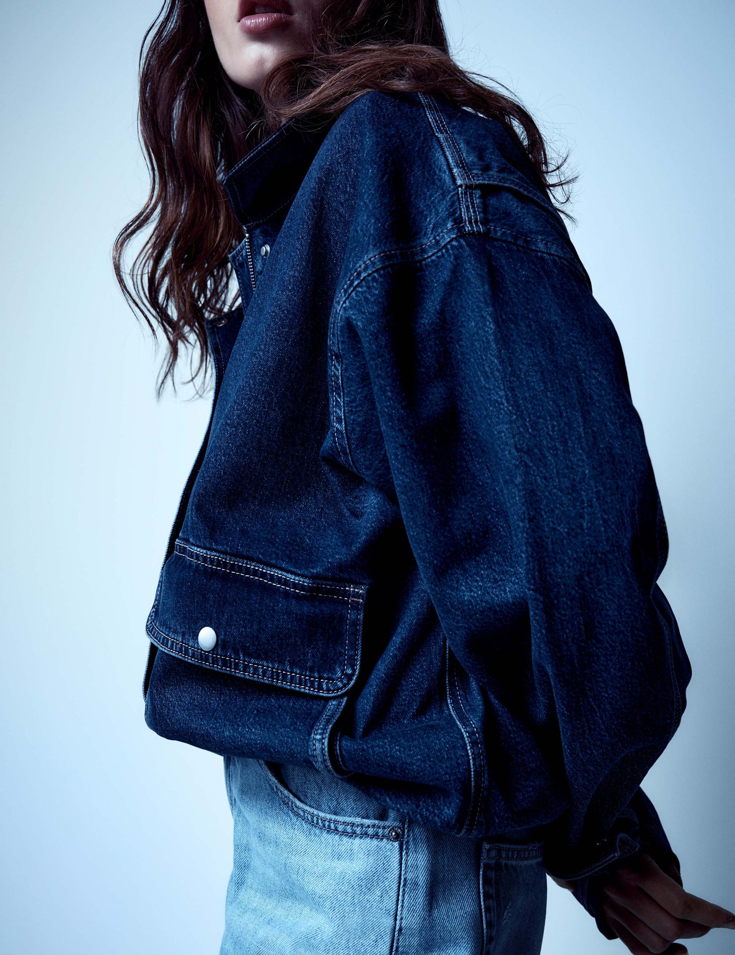Denim Relaxed Bomber Jacket