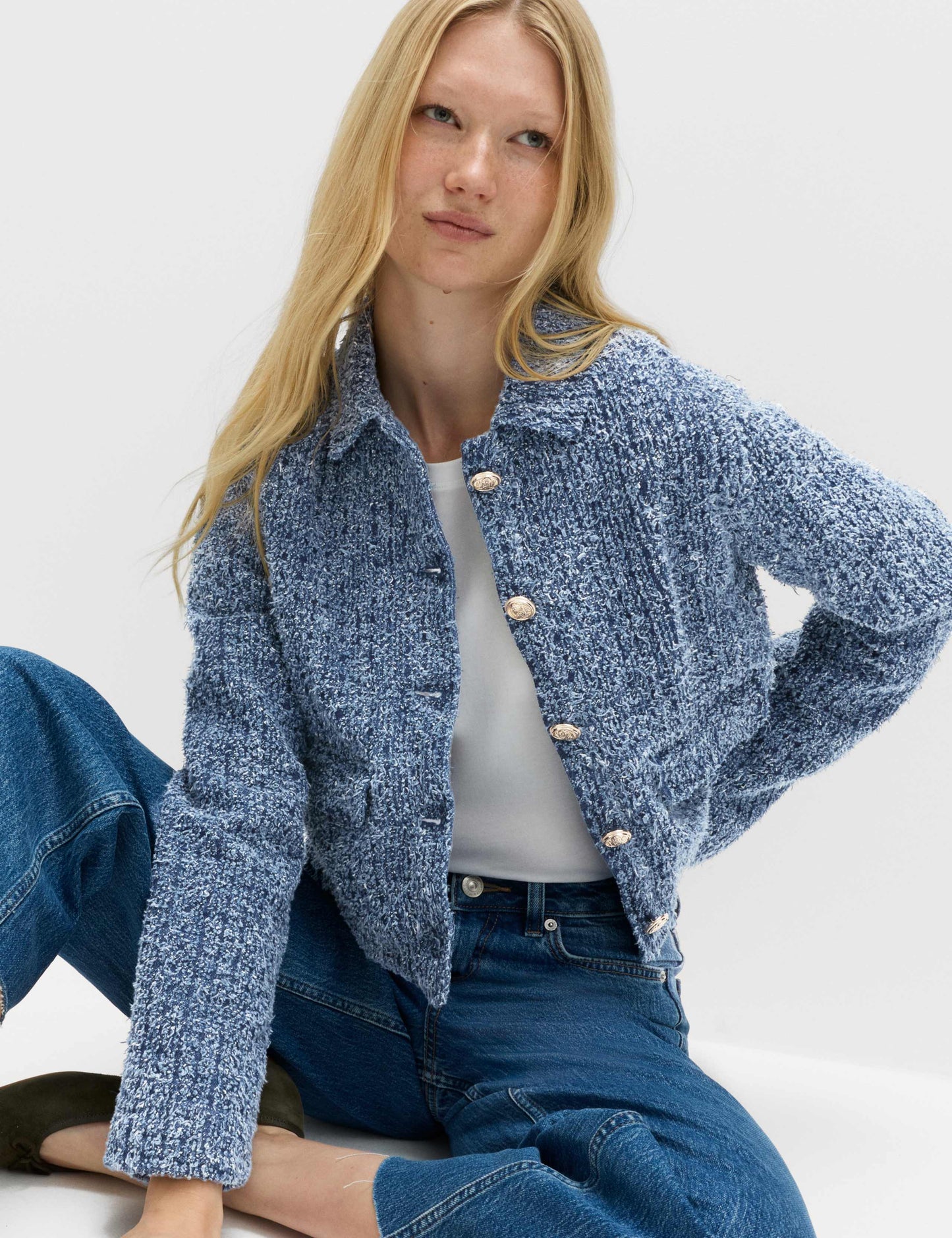 Denim Textured Cropped Jacket