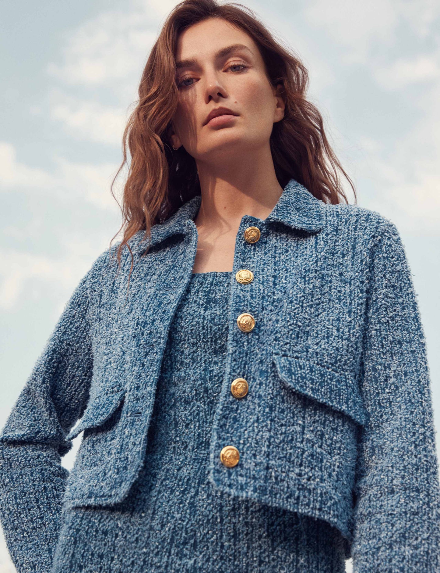 Denim Textured Cropped Jacket