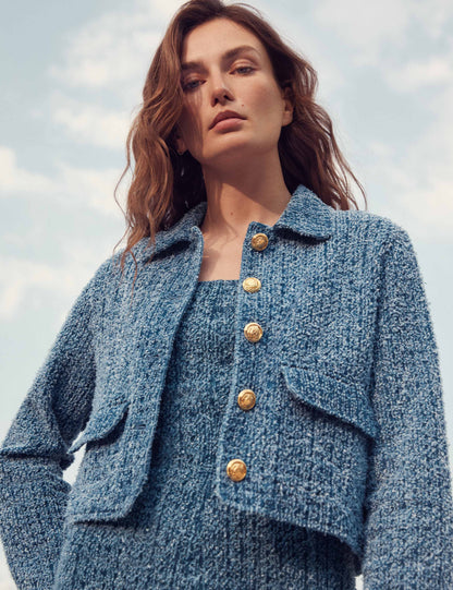 Denim Textured Cropped Jacket