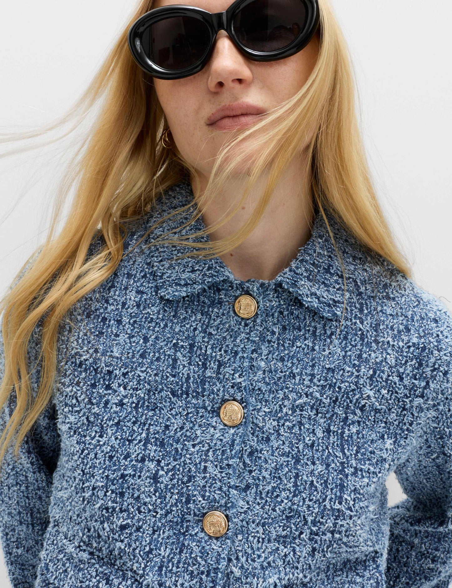 Denim Textured Cropped Jacket