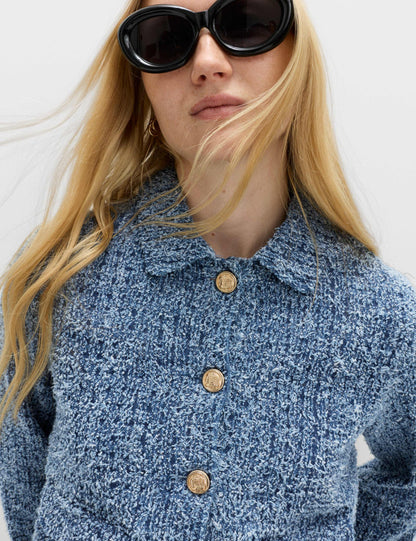 Denim Textured Cropped Jacket