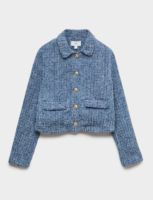 Denim Textured Cropped Jacket