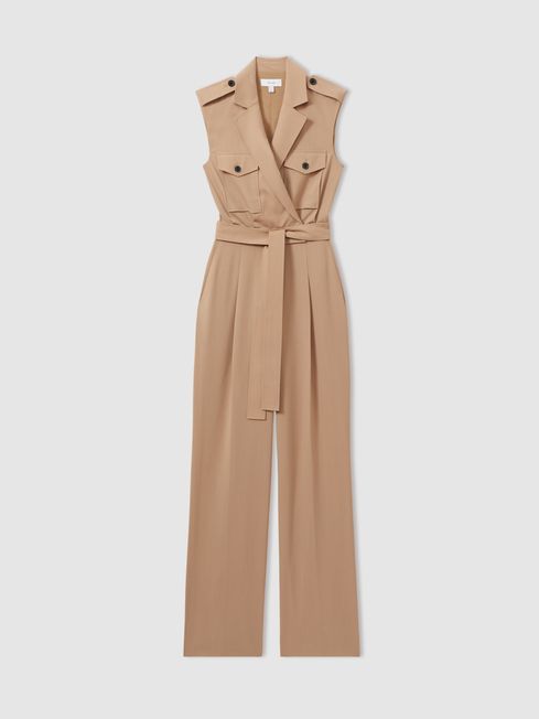 Wool Blend Double Breasted Belted Jumpsuit