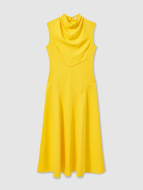 Cowl Neck Seam Detail Midi Dress