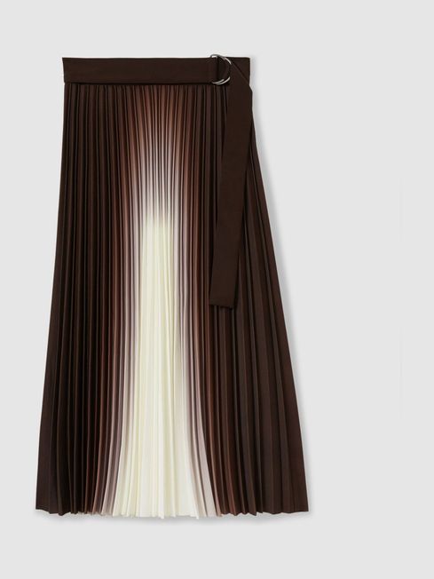 Pleated Crepe Ombré Midi Skirt