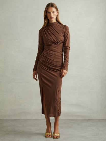 Jersey Ruched Midi Dress