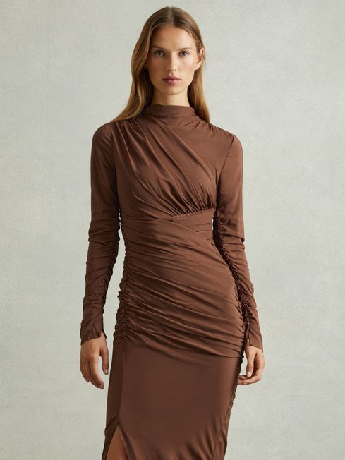 Jersey Ruched Midi Dress