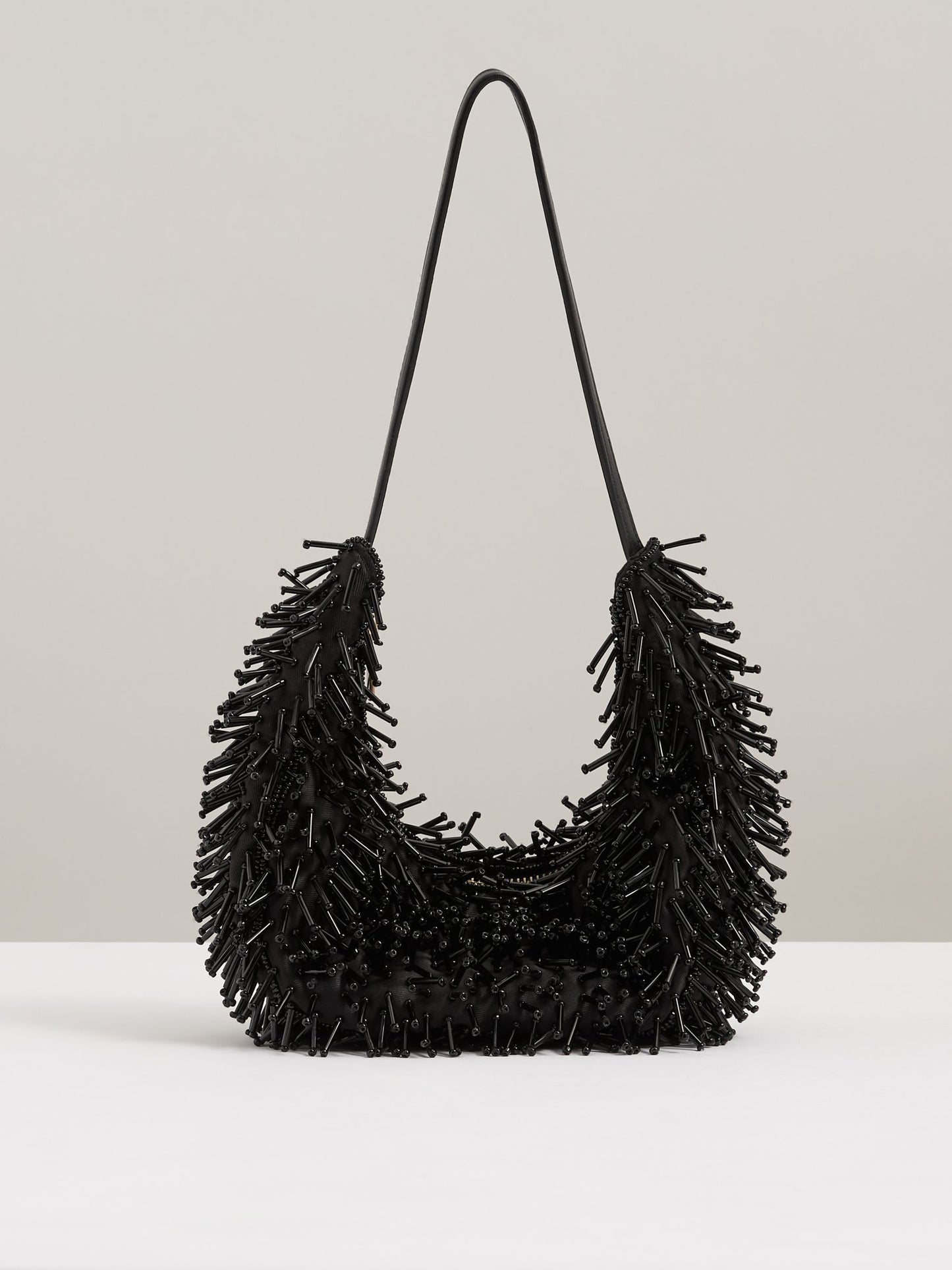 Beaded Crescent Shoulder Bag in Black