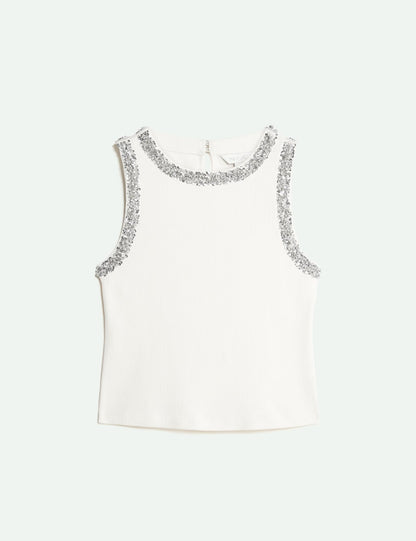 Embellished Ribbed Top