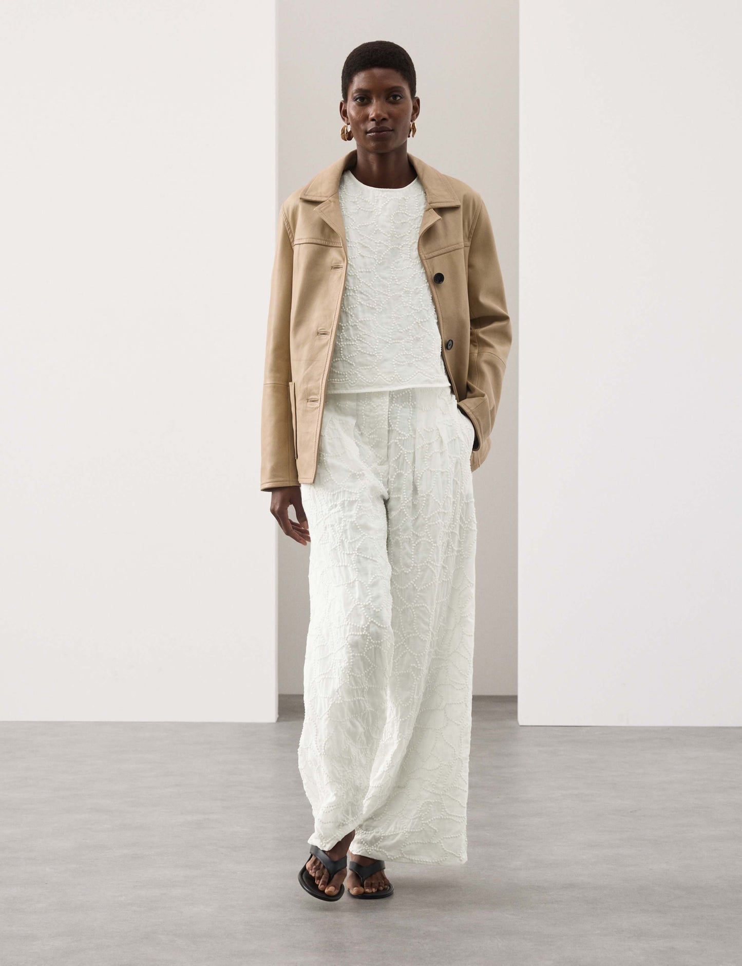 Embroidered Knot Wide Leg Trousers