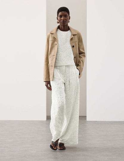 Embroidered Knot Wide Leg Trousers