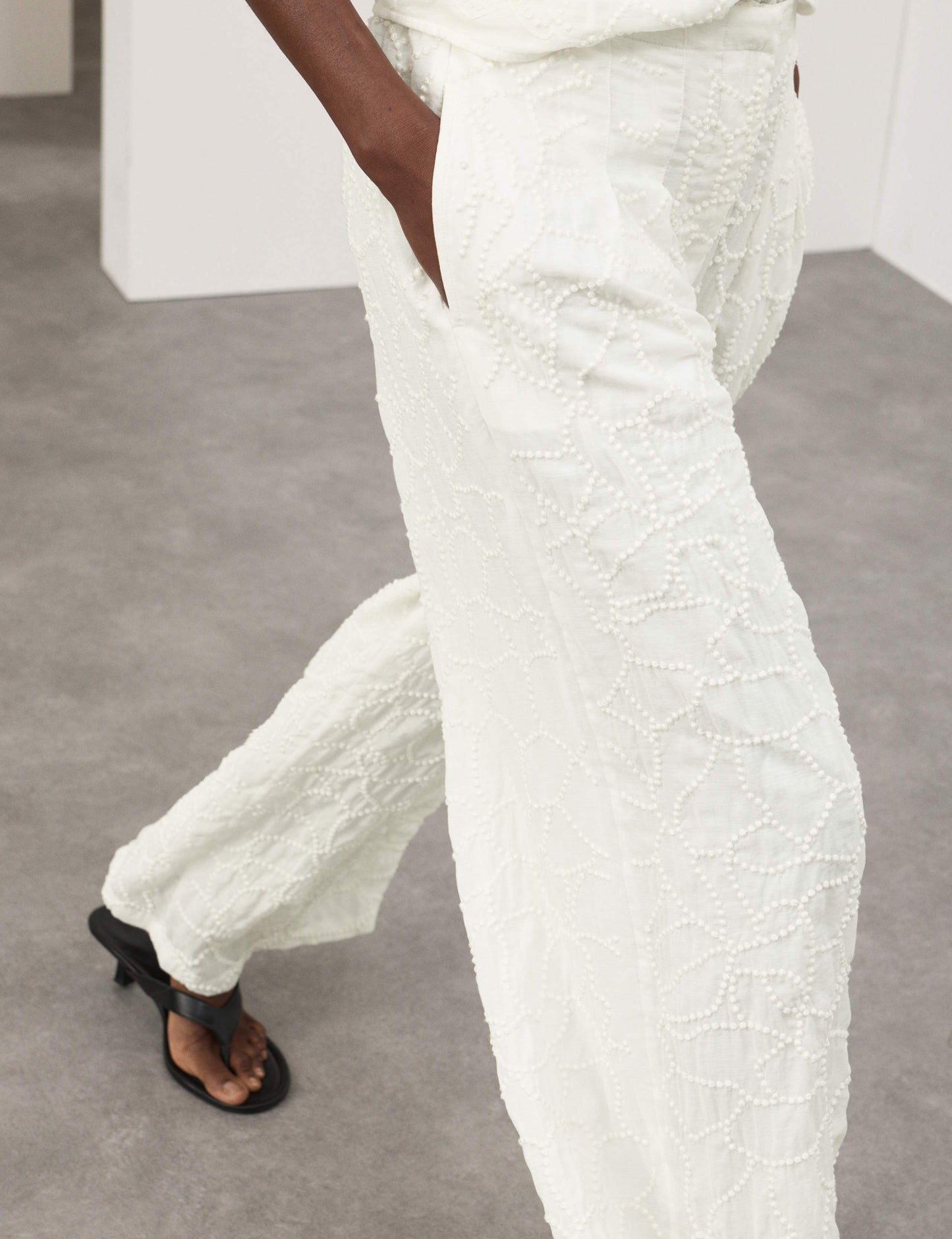 Embroidered Knot Wide Leg Trousers