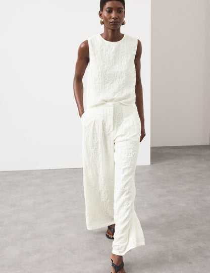 Embroidered Knot Wide Leg Trousers