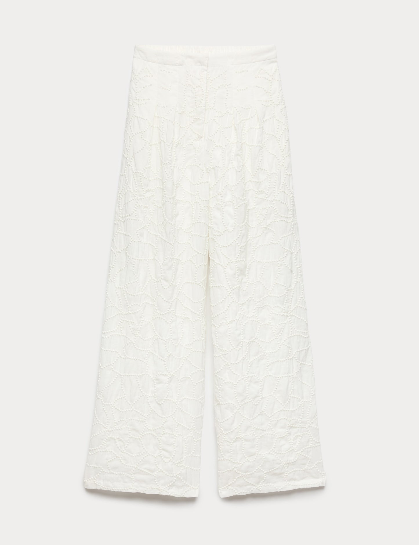 Embroidered Knot Wide Leg Trousers