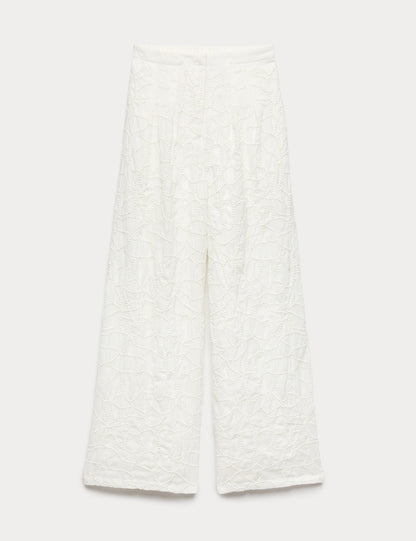 Embroidered Knot Wide Leg Trousers