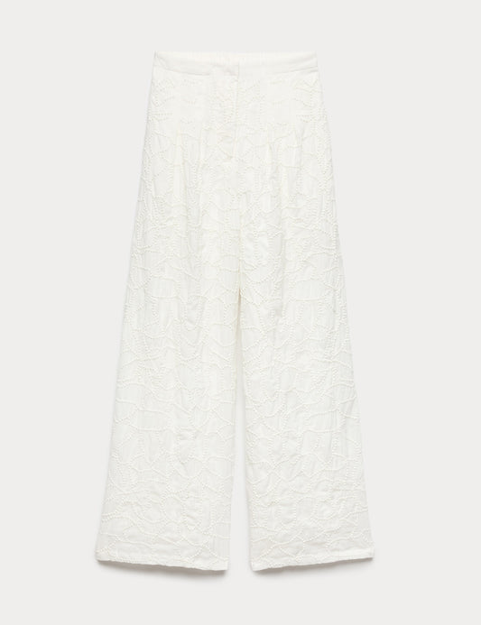 Embroidered Knot Wide Leg Trousers